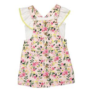 Sunset Sky Girls Floral Cotton Twill Overalls Dress &Blouse SET Size 6 NEW